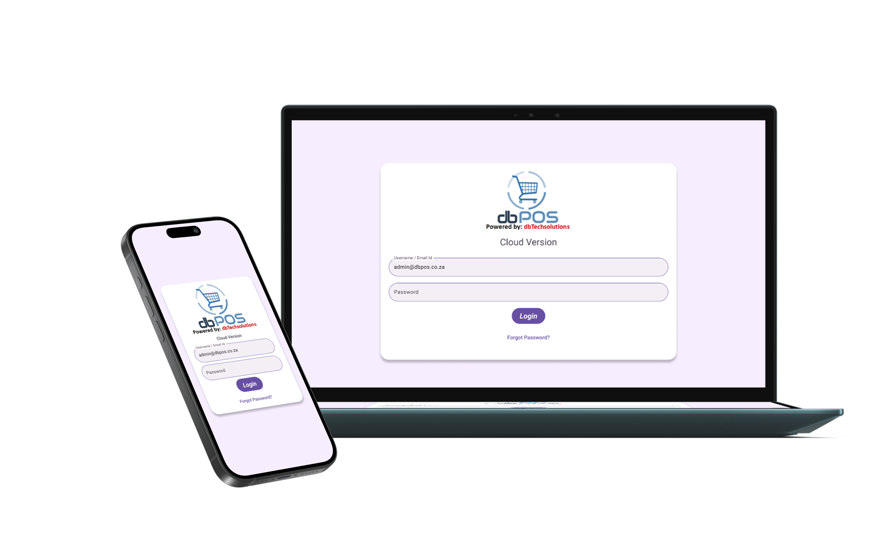 dbPOS mockup showing desktop and mobile dashboard